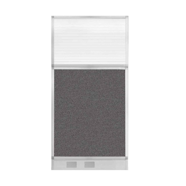 Hush Panel Cubicle Partition 3' x 6' Charcoal Gray Fabric Clear Fluted Window w/ Cable Channel